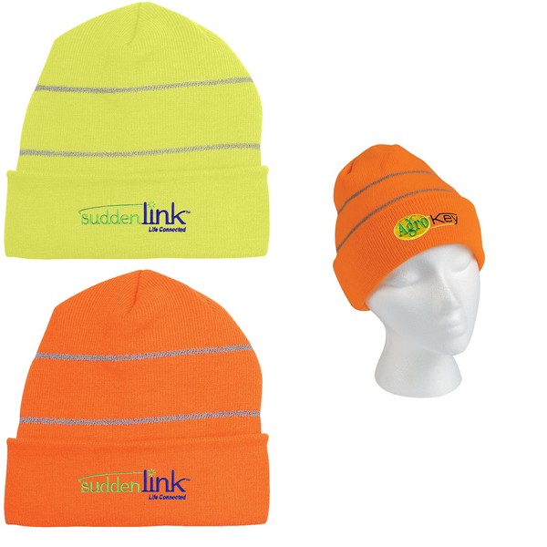 AH1073 Knit Beanie With Reflective Stripes And ...